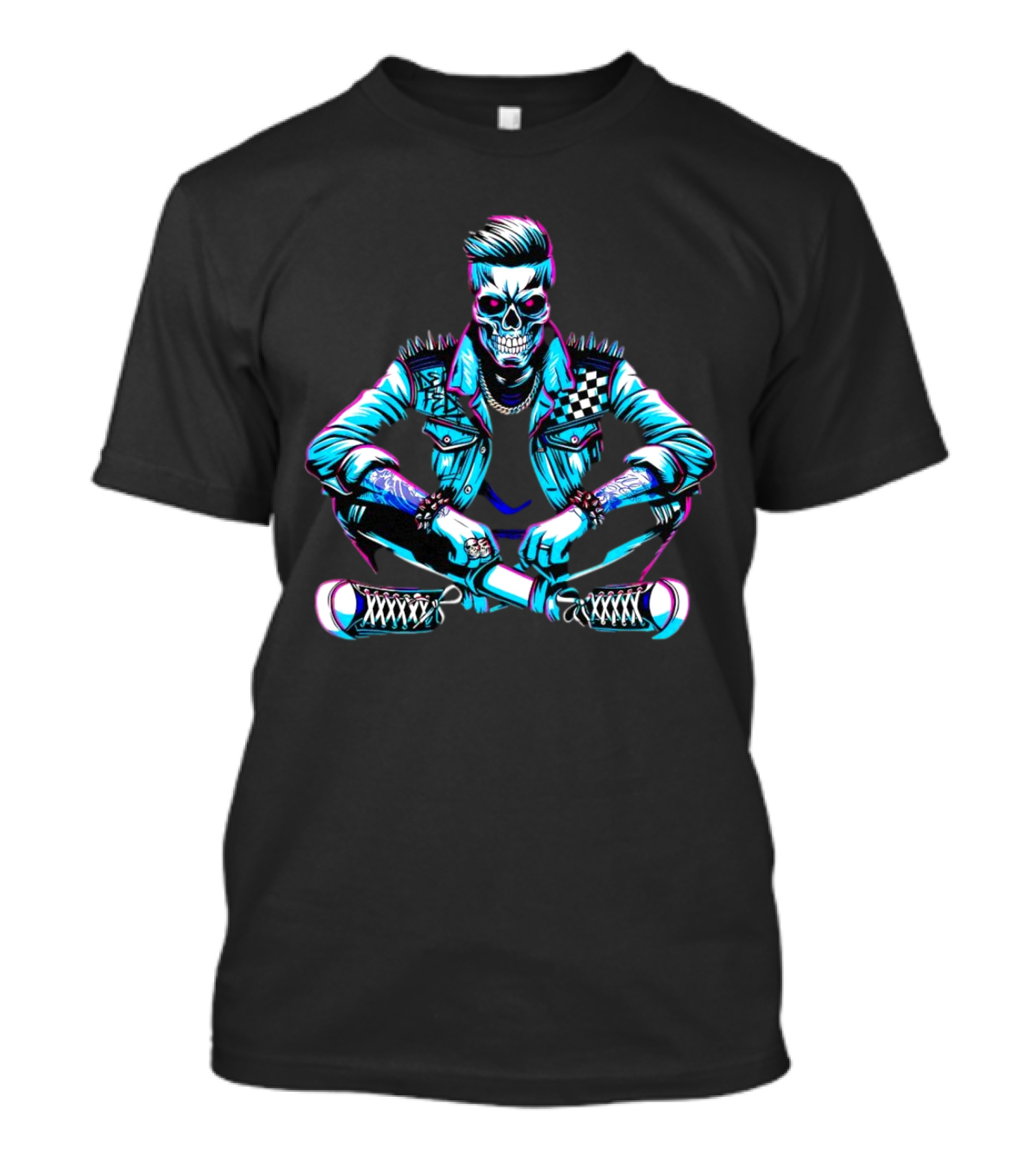 TTD Wrestling Mr. Dead Fed Skull Punk Skeleton With Spiked Jacket And Tattoos T-Shirt