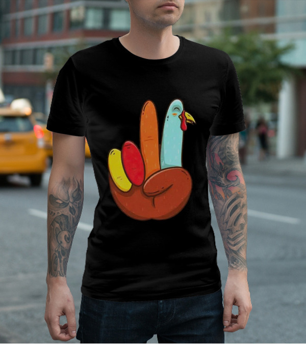 Peace For Turkeys Hand Gesture Turkey Pardon Humor T-Shirt