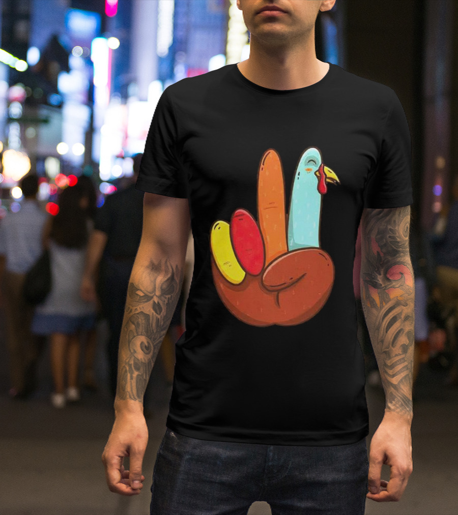 Peace For Turkeys Hand Gesture Turkey Pardon Humor T-Shirt