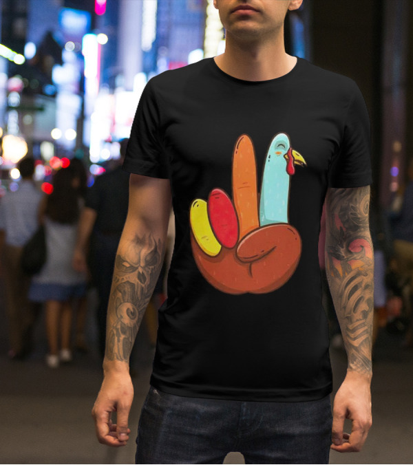Peace For Turkeys Hand Gesture Turkey Pardon Humor T-Shirt