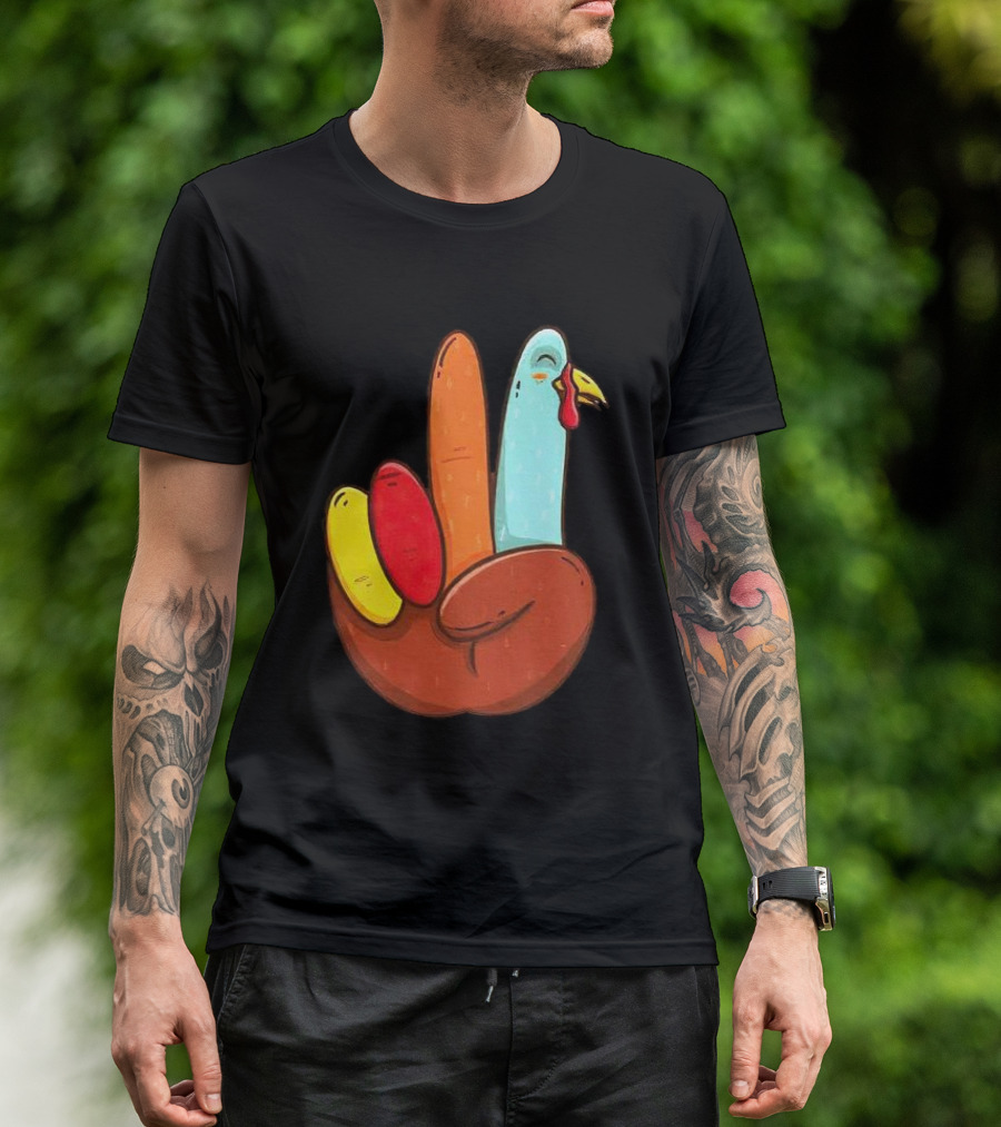 Peace For Turkeys Hand Gesture Turkey Pardon Humor T-Shirt