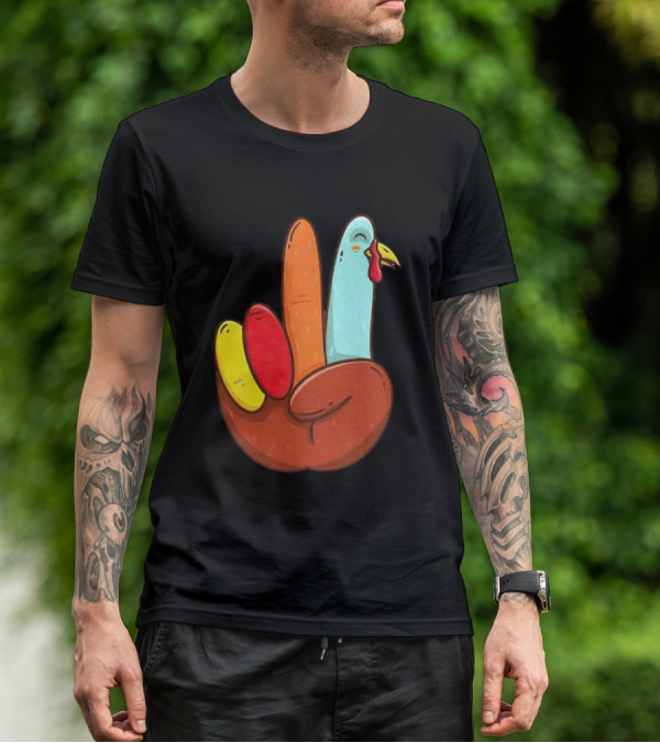 Peace For Turkeys Hand Gesture Turkey Pardon Humor T-Shirt