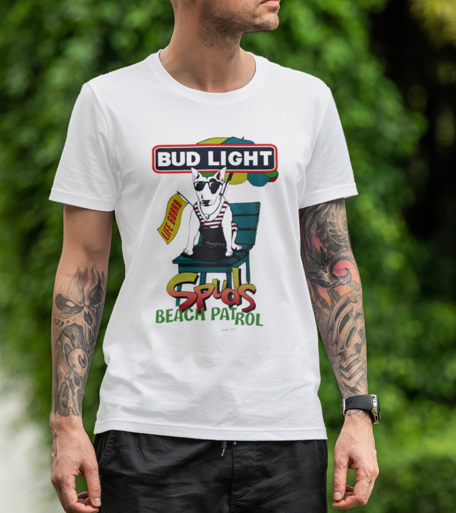 Bud Light Spuds Mackenzie Lifeguard Beach Patrol Umbrella Chair T-Shirt