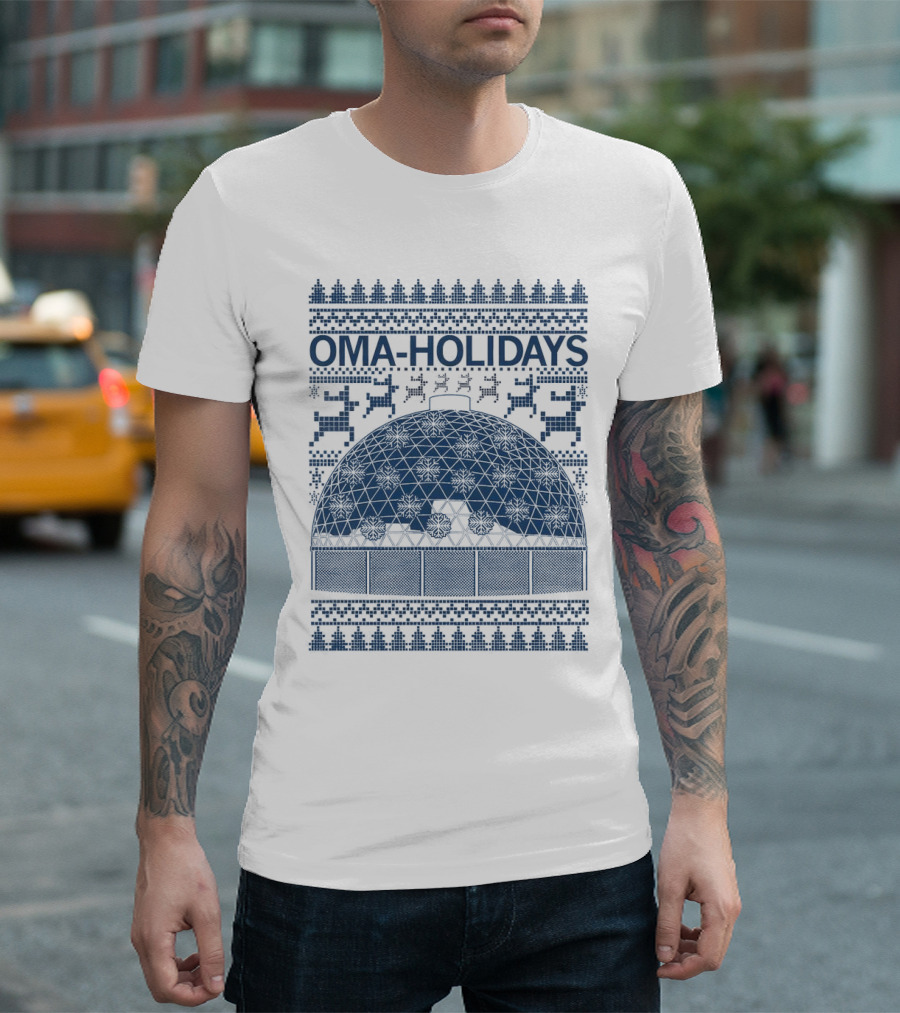 Oma Holidays Christmas Dome Pattern with Reindeer and Trees T-Shirt