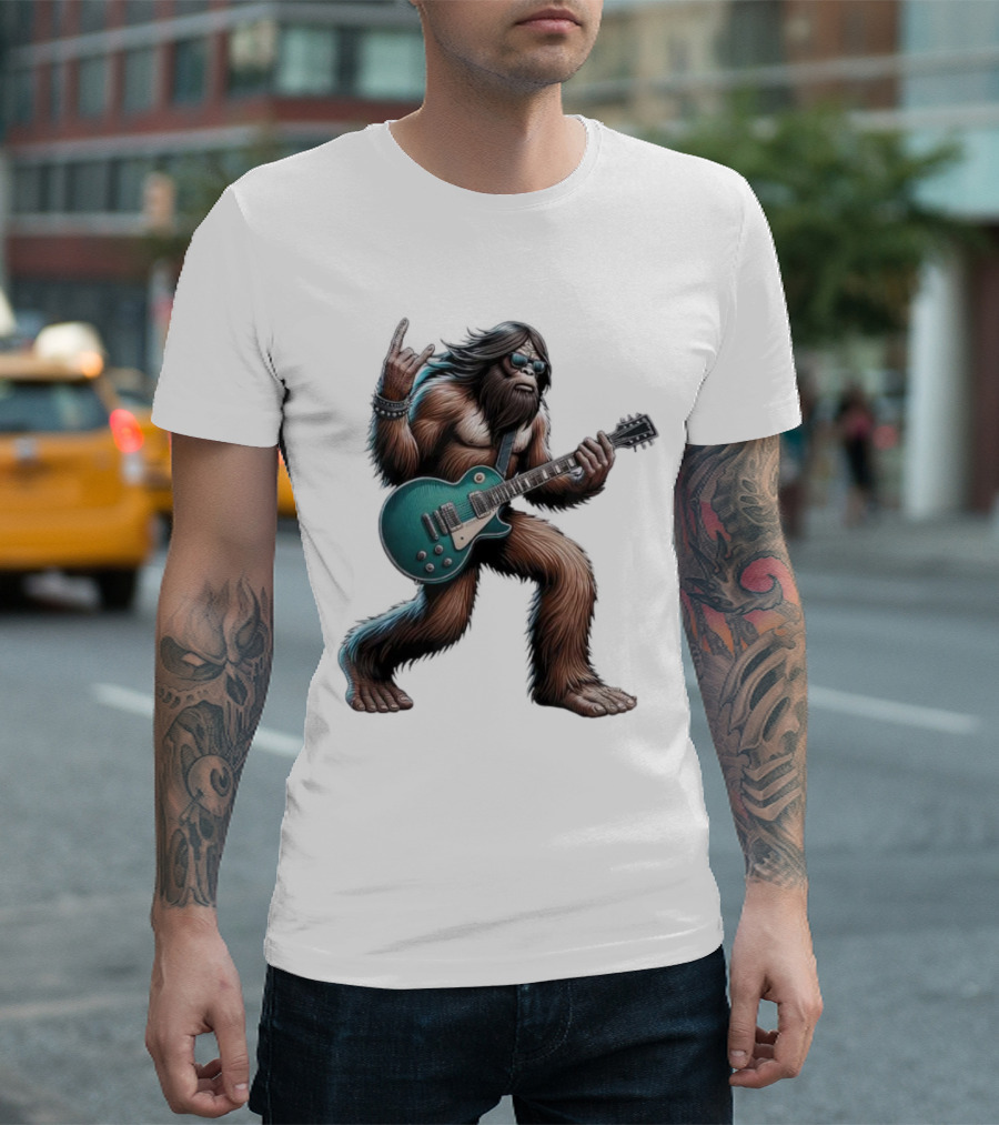 Bigfoot Rocking Out With Electric Guitar T-Shirt
