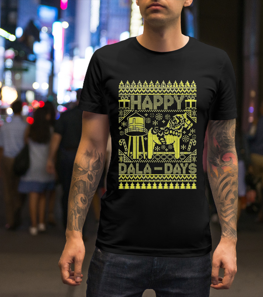 Andersonville Happy Dala Days Christmas Sweater Pattern With Water Tower And Dala Horse T-Shirt