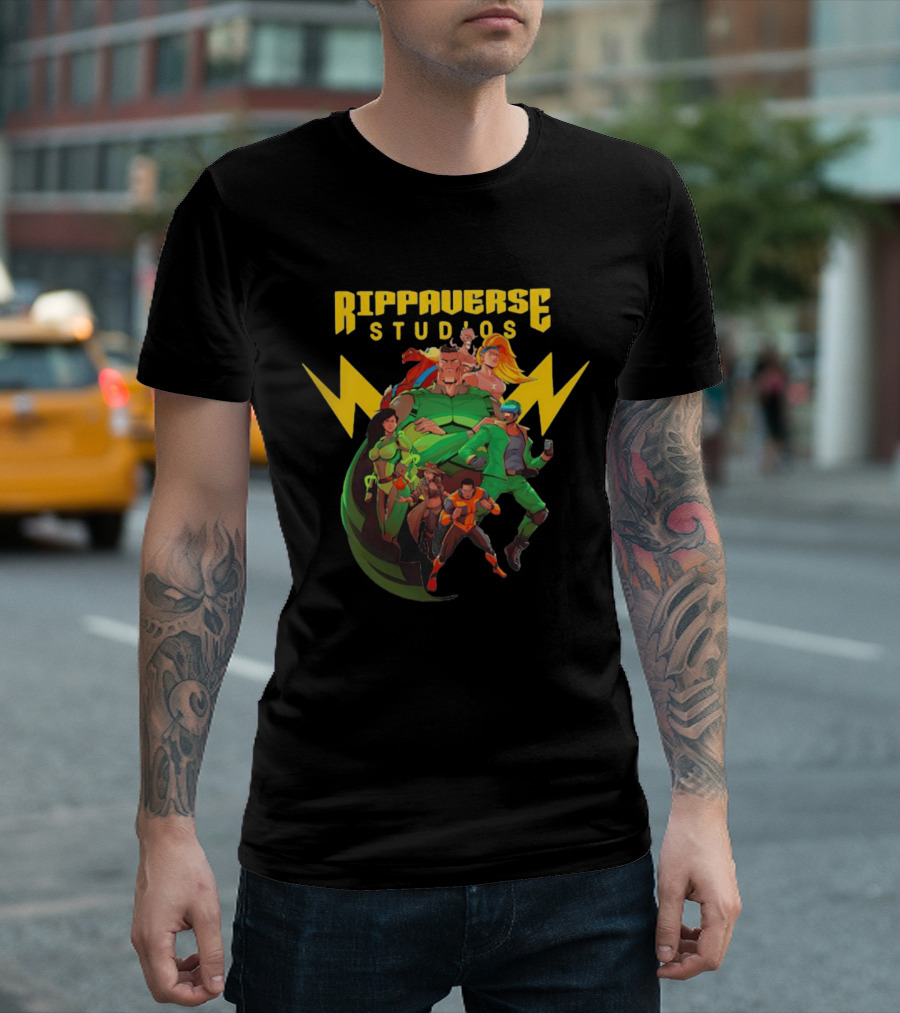 Rippaverse Studios Superhero Team Iconic Action Characters T-Shirt