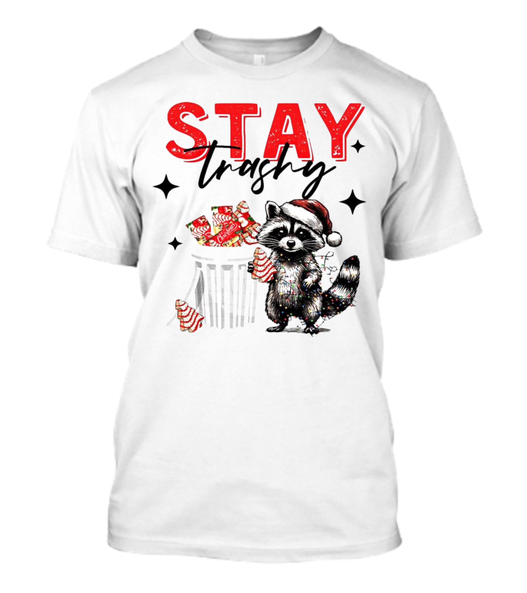 Stay Trashy Christmas Raccoon Santa Hat Trash Can Holiday Cheer T-Shirt