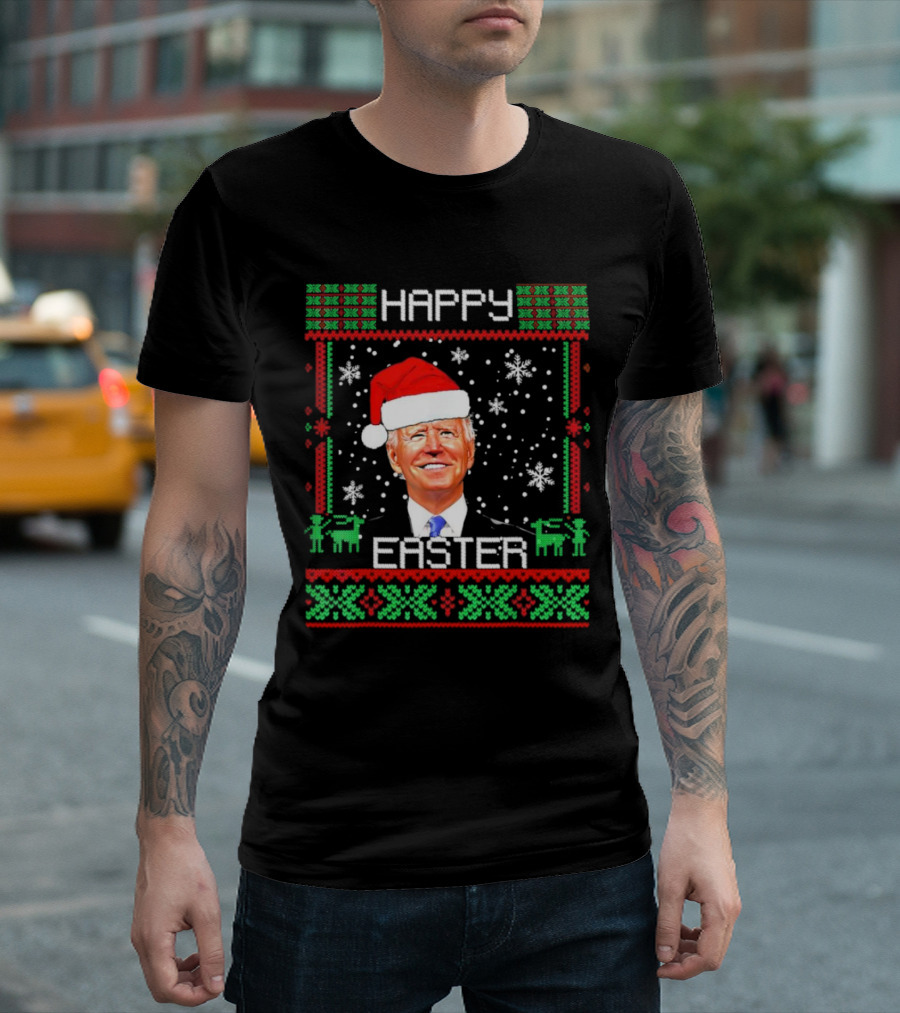 Joe Biden Santa Happy Easter Christmas Snowflakes Reindeer T-Shirt