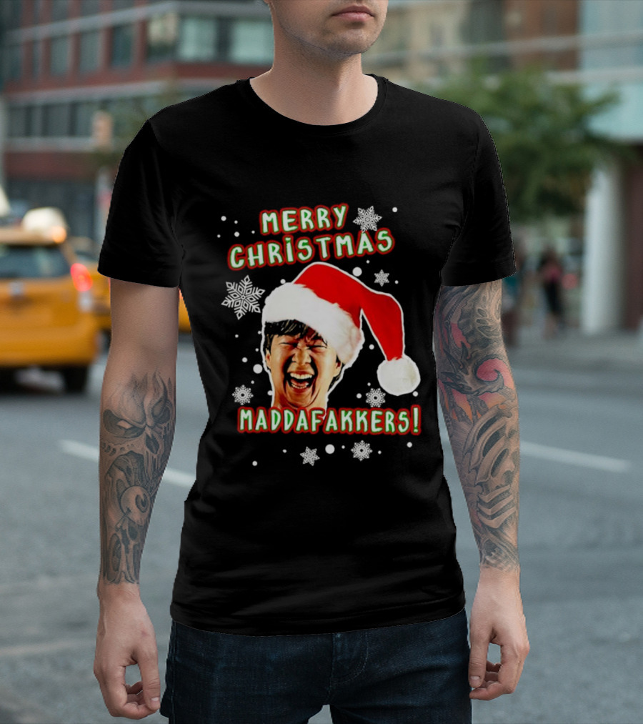 Merry Christmas Maddafakkers Ken Jeong Santa Hat Snowflakes T-Shirt