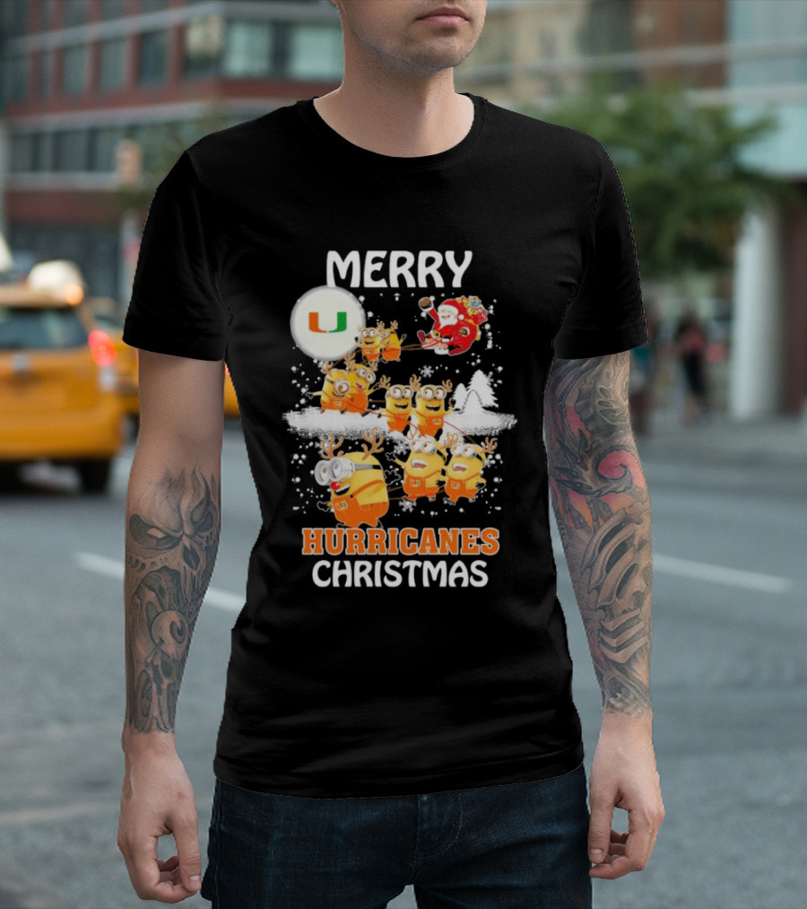 Merry Minions Miami Hurricanes Christmas T-Shirt