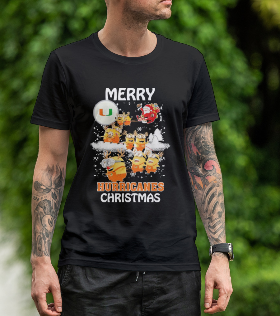 Merry Minions Miami Hurricanes Christmas T-Shirt