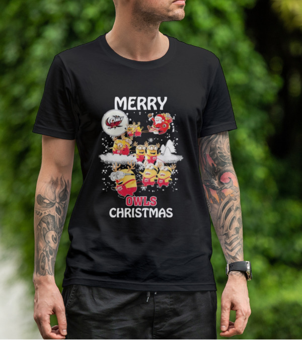 Minions Merry Temple Owls Christmas Santa Snow Scene T-Shirt