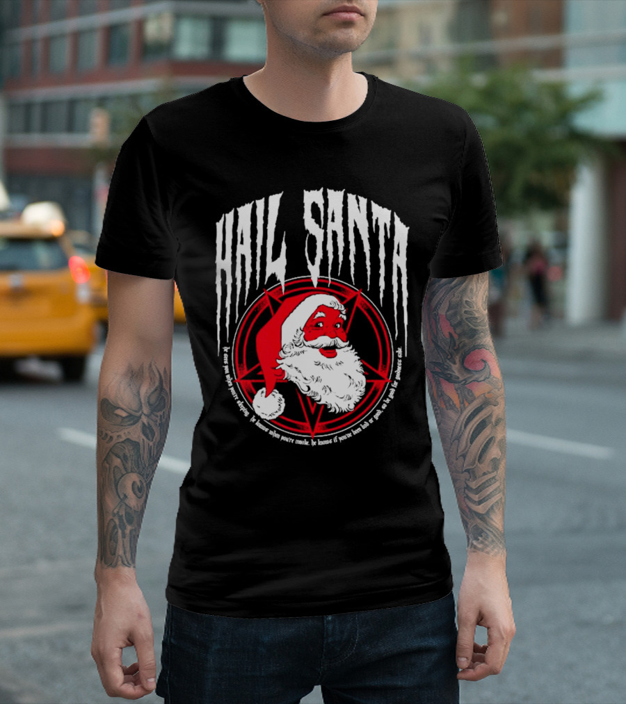 Hail Santa Evil Christmas Pentagram Santa Hat T-Shirt