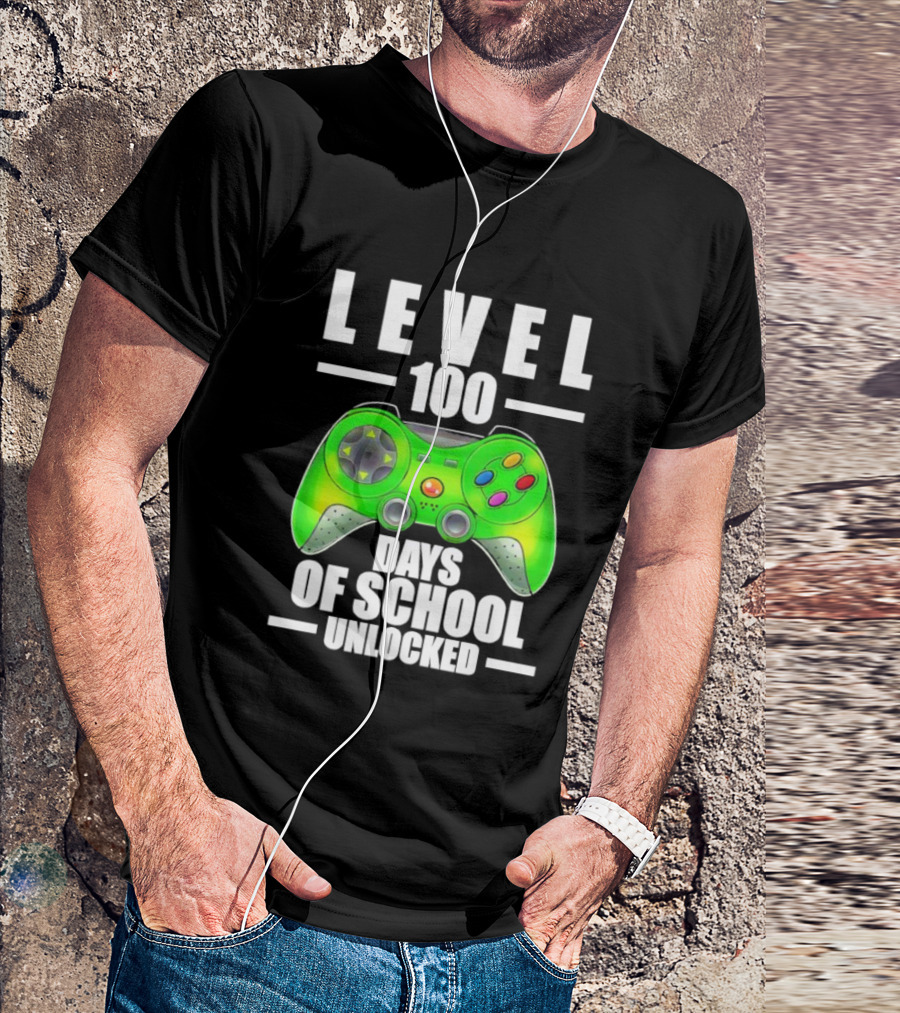 LEVEL 100 DAYS OF SCHOOL UNLOCKED GAMING CONTROLLER T-Shirt