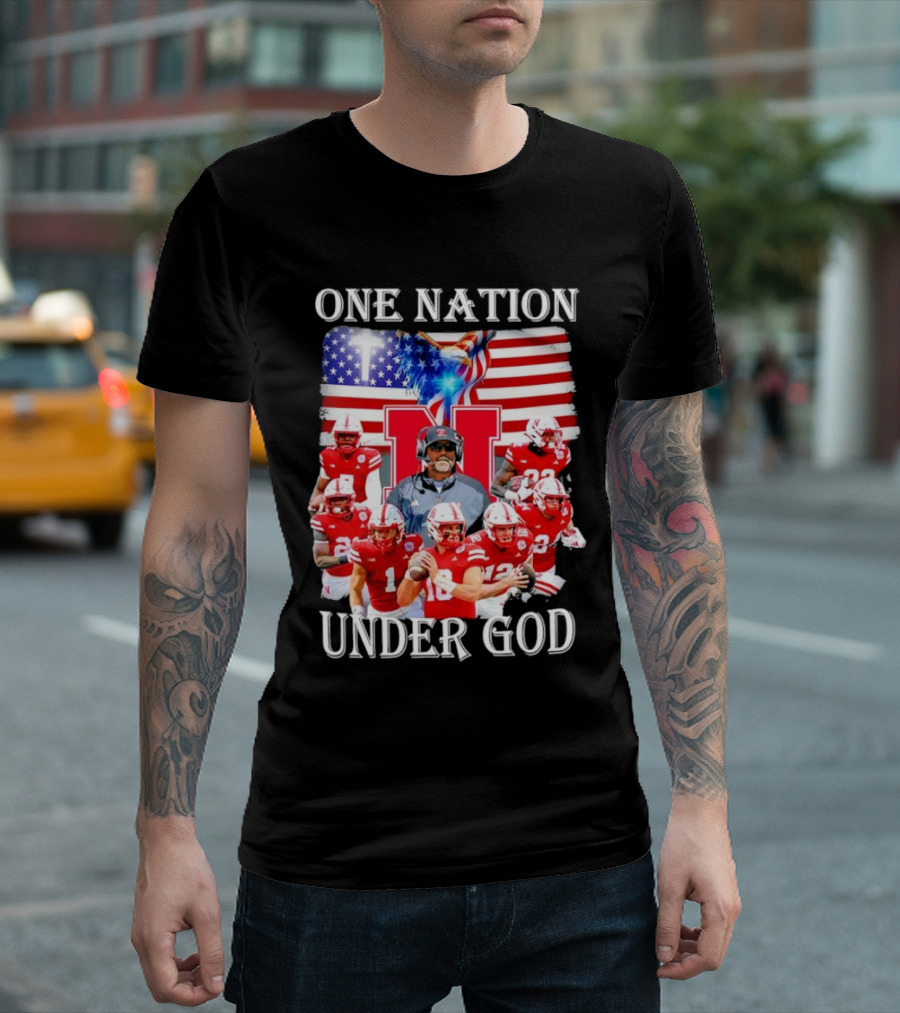 One Nation Under God Nebraska Cornhuskers USA Flag T-Shirt