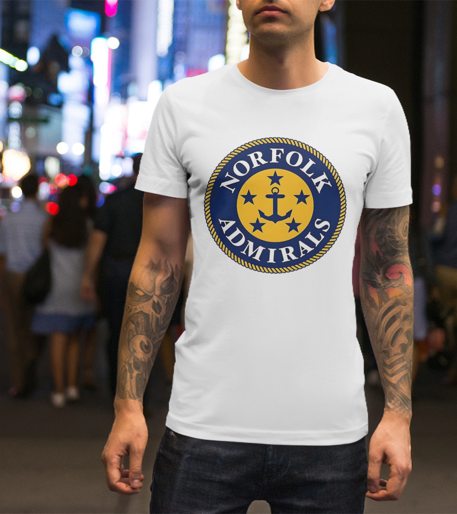 Norfolk Admirals Anchored Stars Emblem Navy Yellow T-Shirt
