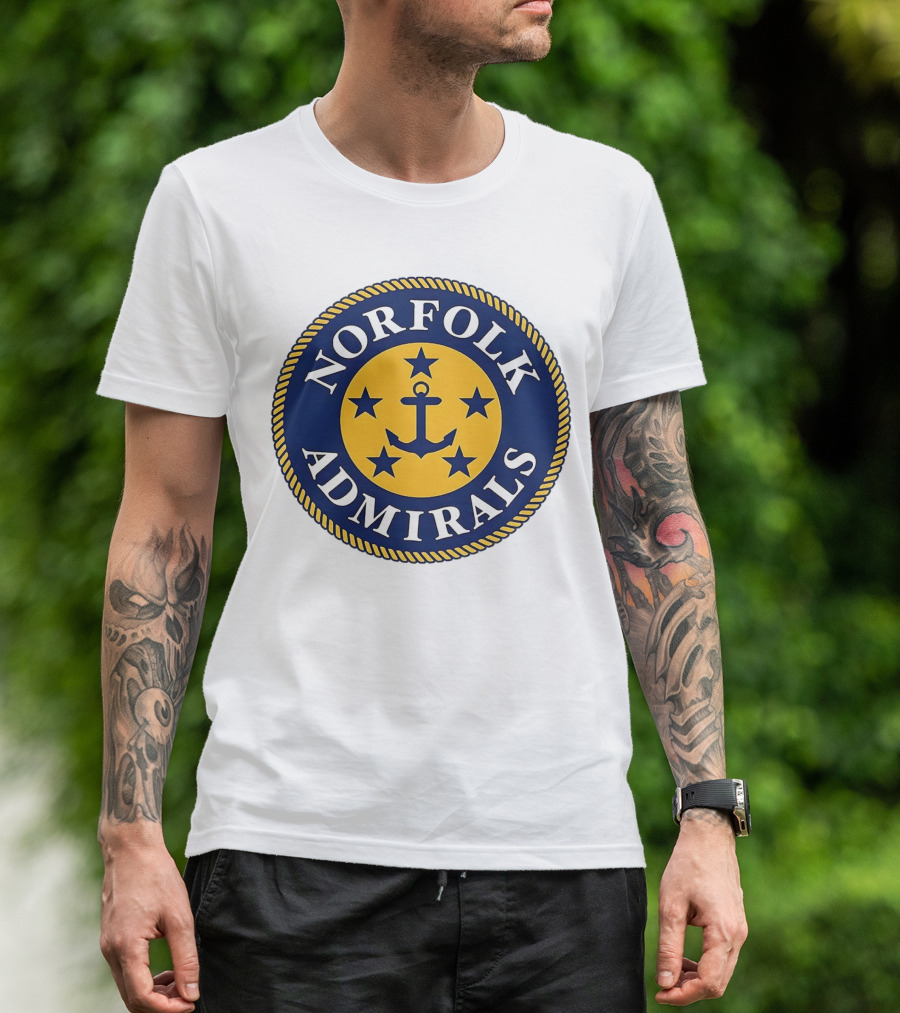 Norfolk Admirals Anchored Stars Emblem Navy Yellow T-Shirt