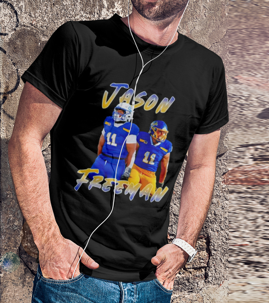 Jason Freeman Football Gameday 11 Blue And Yellow Gear T-Shirt