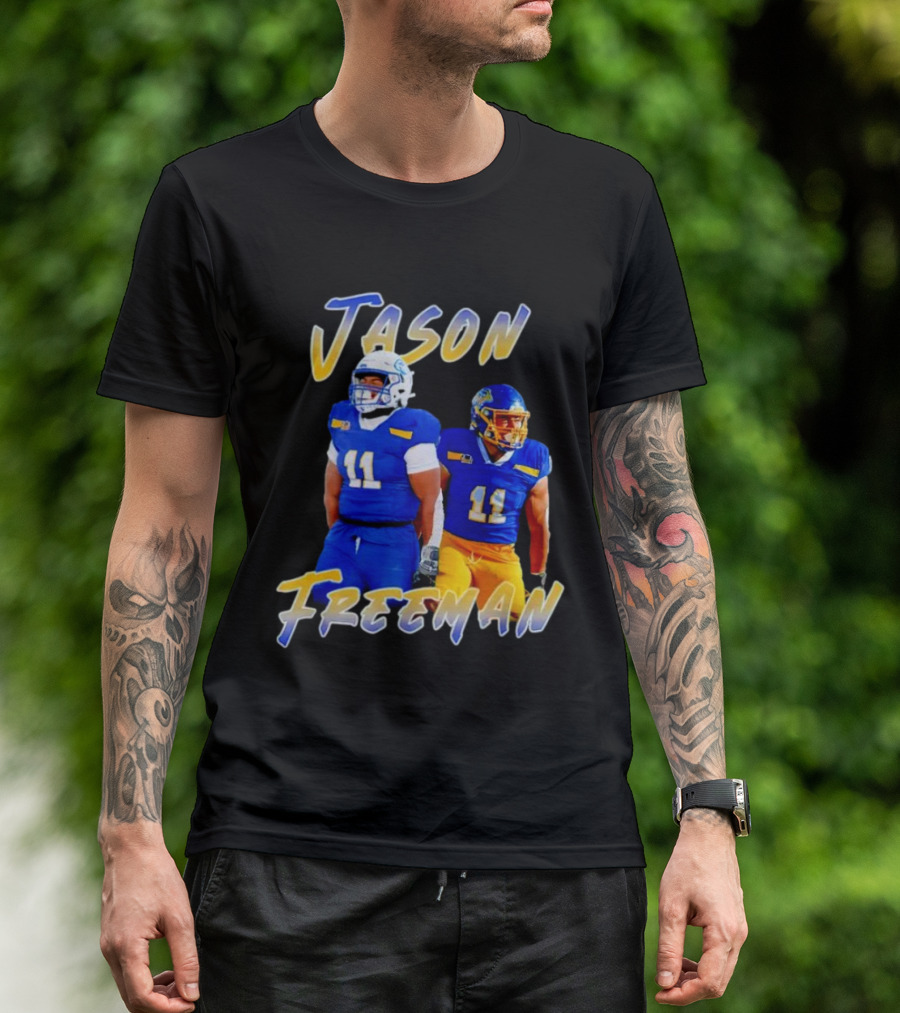Jason Freeman Football Gameday 11 Blue And Yellow Gear T-Shirt