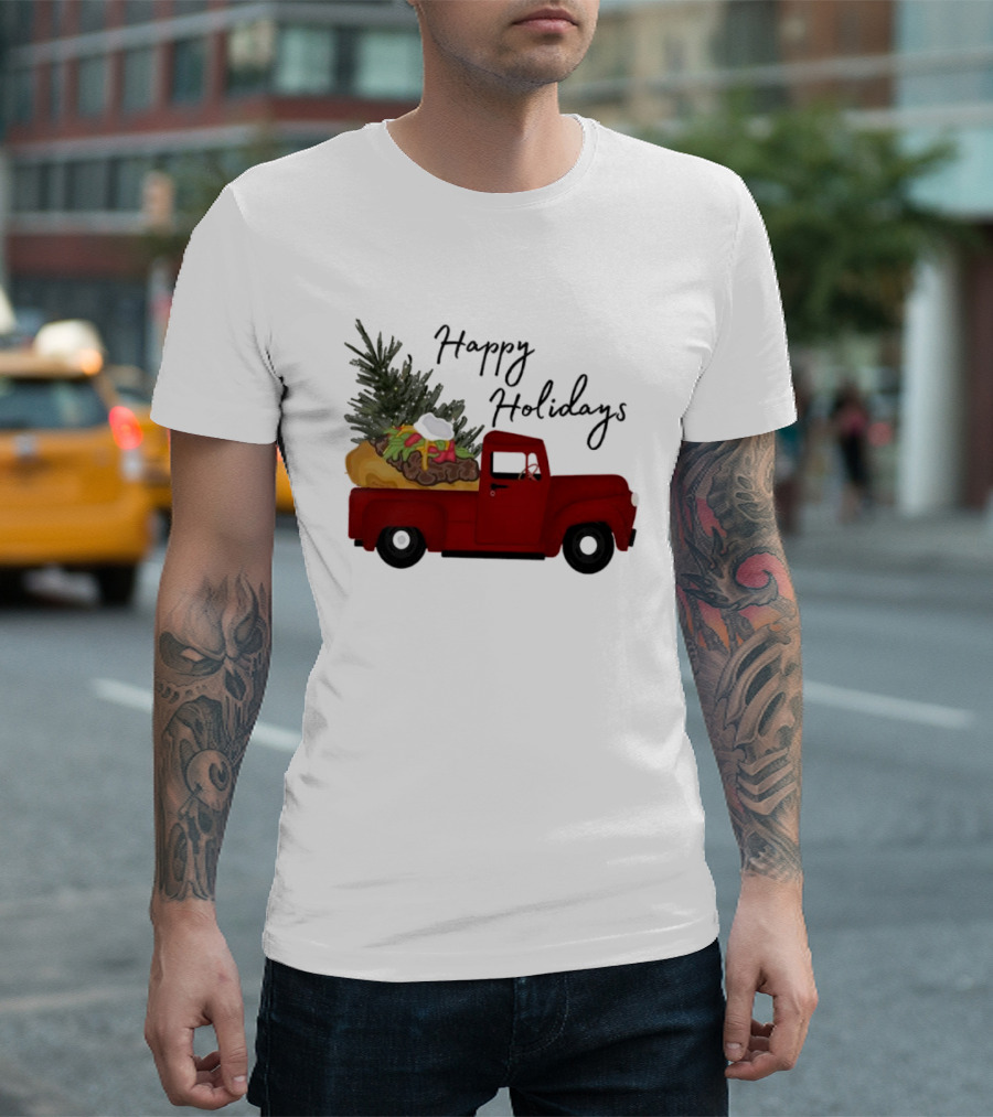 Happy Holidays Red Truck With Taco And Tree T-Shirt