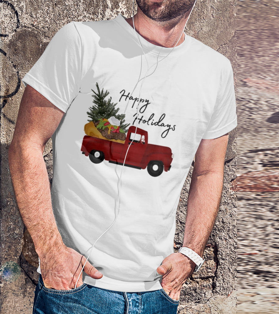 Happy Holidays Red Truck With Taco And Tree T-Shirt