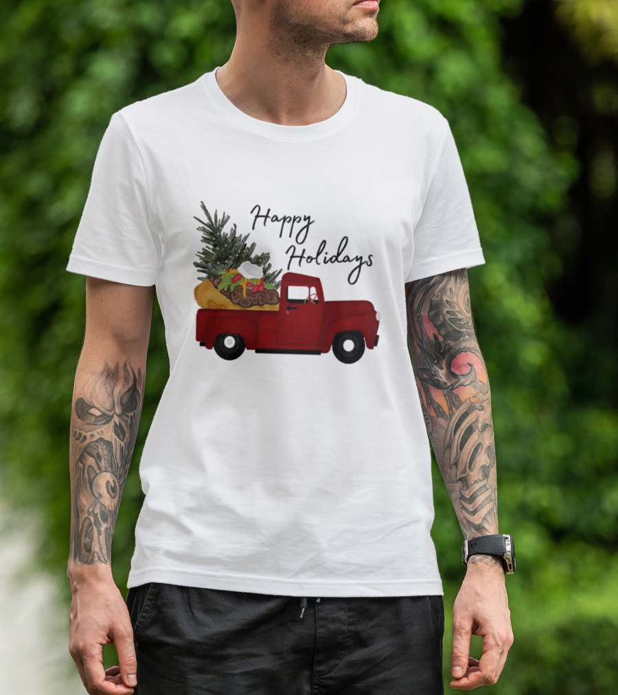 Happy Holidays Red Truck With Taco And Tree T-Shirt