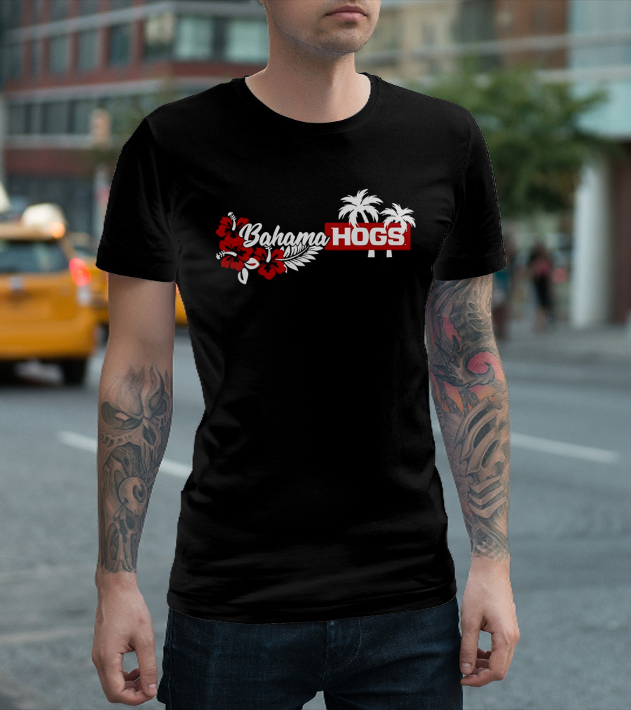 Arkansas Razorbacks Bahama Hogs Tropical Palm Red Flower T-Shirt