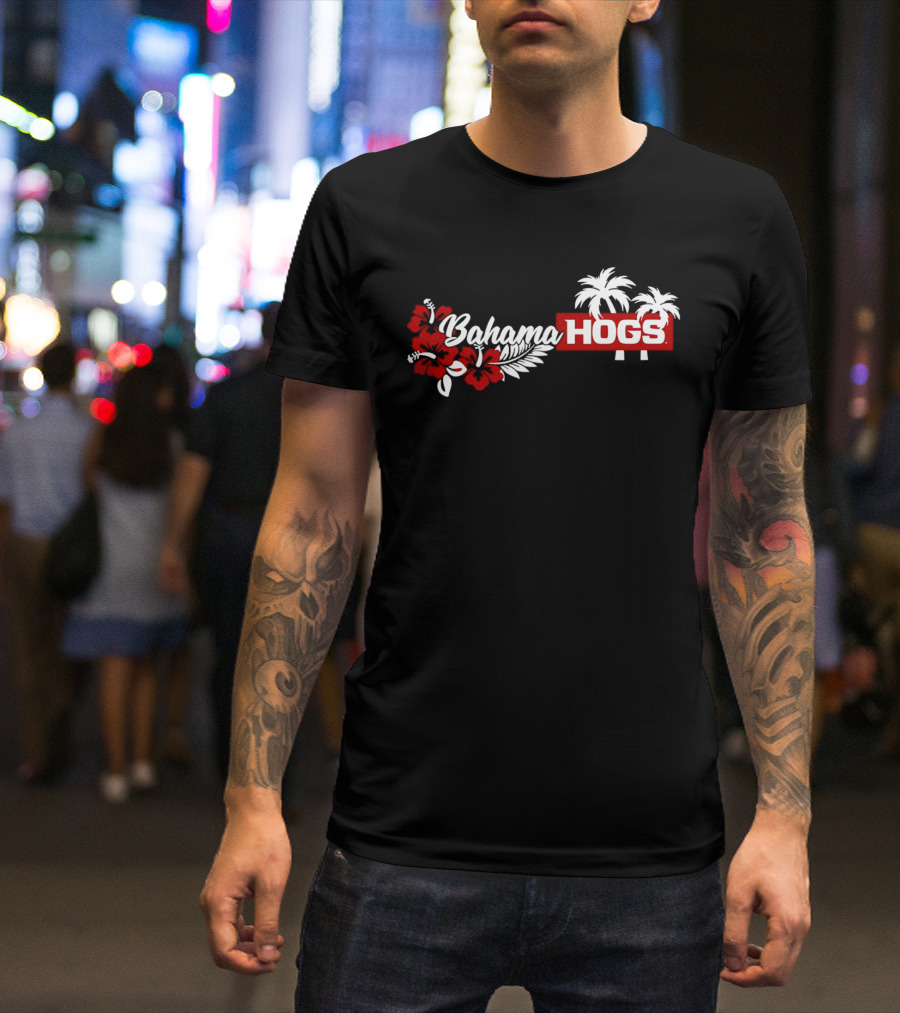 Arkansas Razorbacks Bahama Hogs Tropical Palm Red Flower T-Shirt