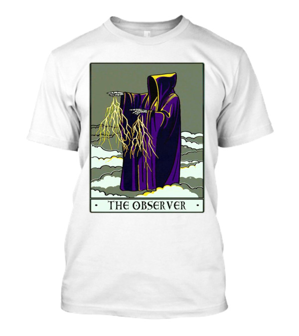 The Observer Hooded Figure With Lightning Tarot Card T-Shirt