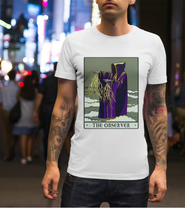 The Observer Hooded Figure With Lightning Tarot Card T-Shirt