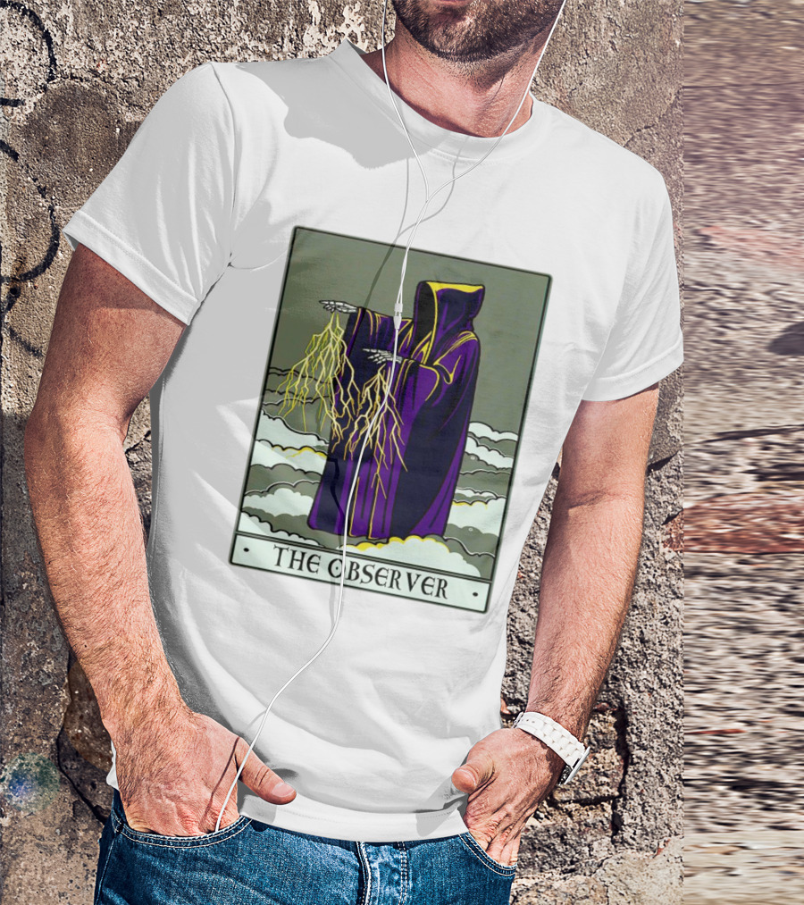The Observer Hooded Figure With Lightning Tarot Card T-Shirt