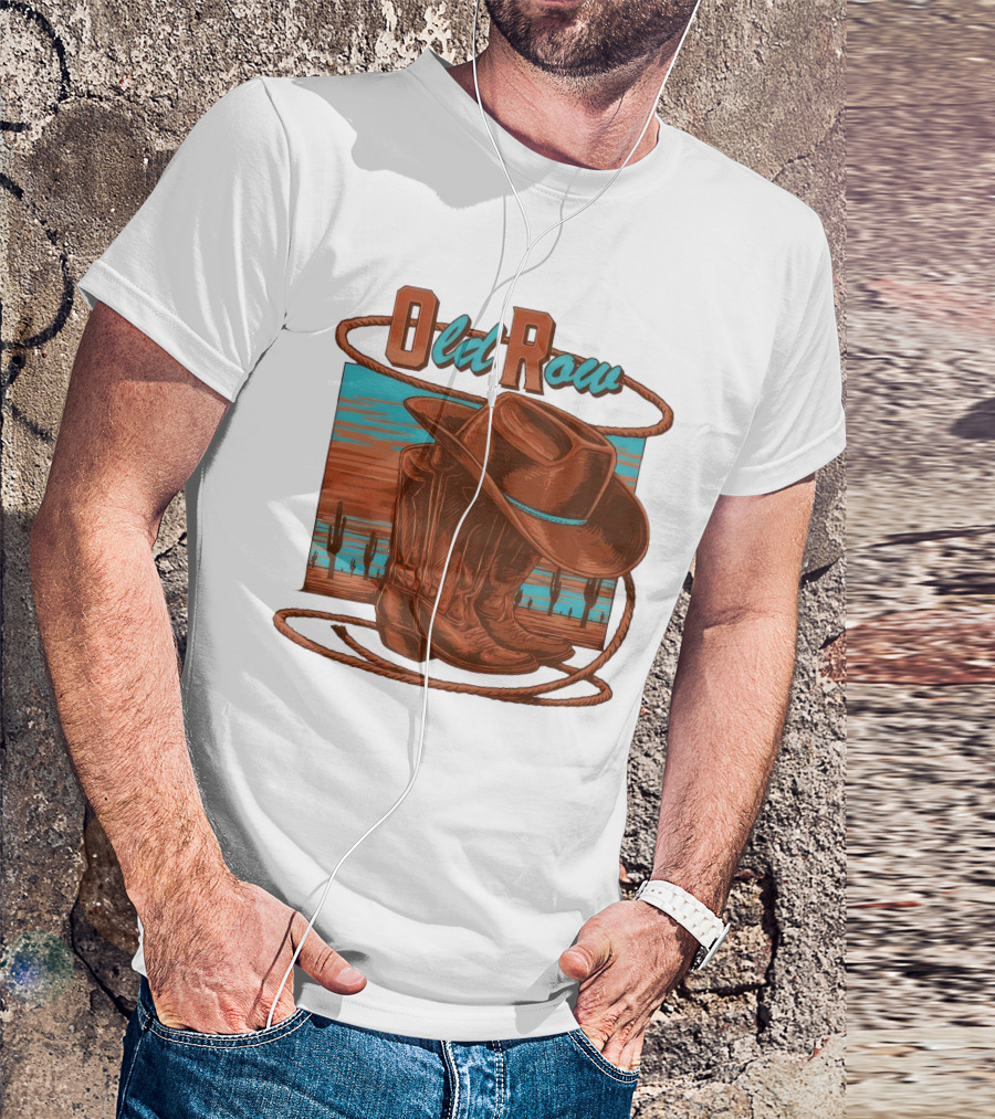 Old Row Western Cowboy Boots And Hat Desert Scene T-Shirt
