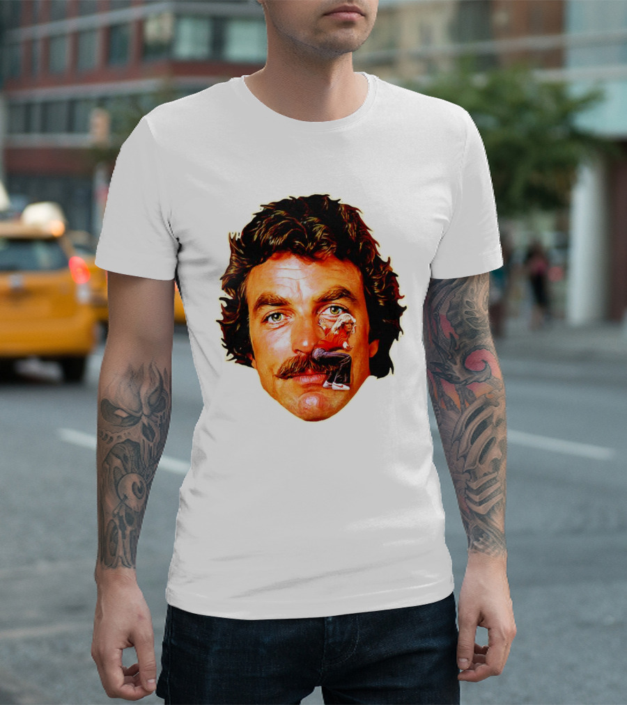Tom Selleck Mustache Ride Head Portrait With Man T-Shirt