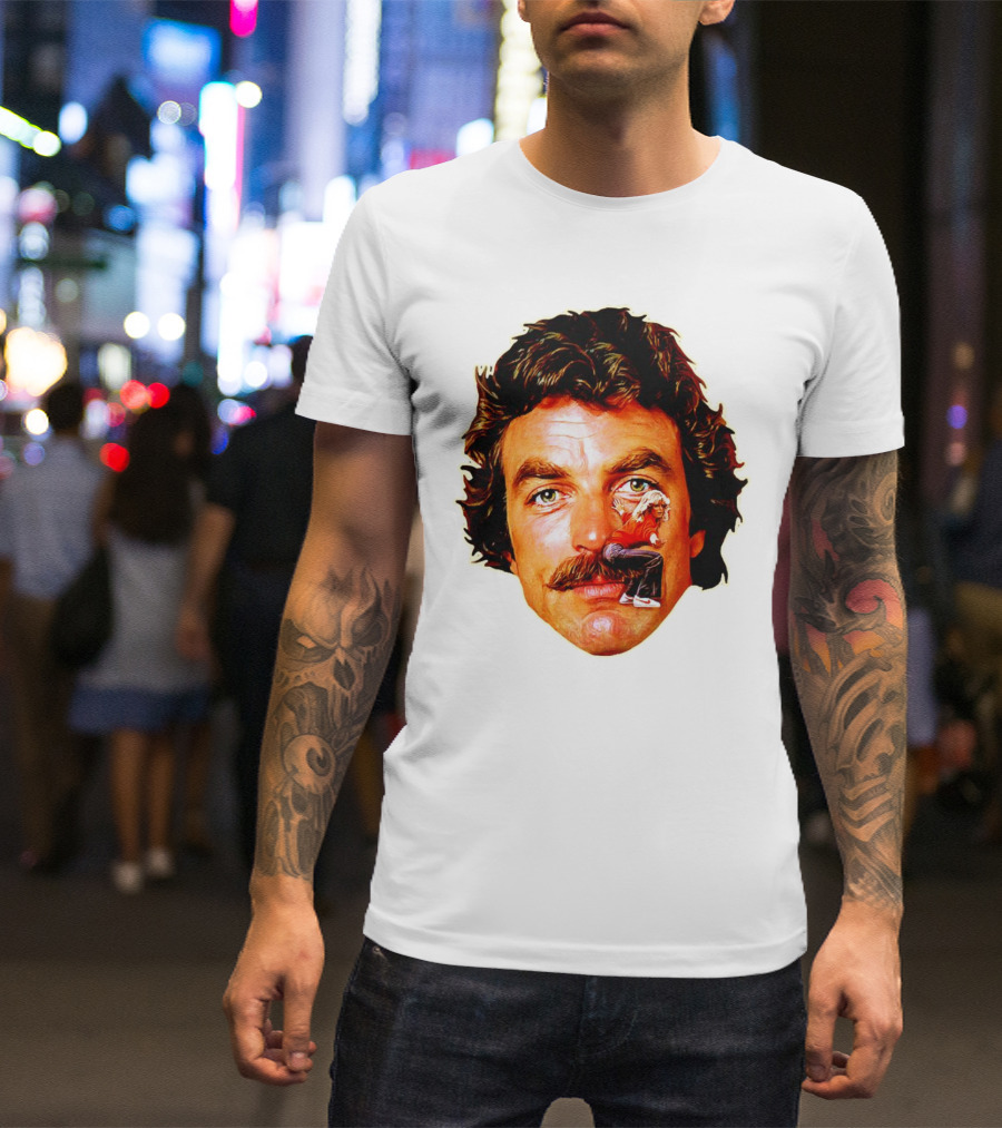 Tom Selleck Mustache Ride Head Portrait With Man T-Shirt