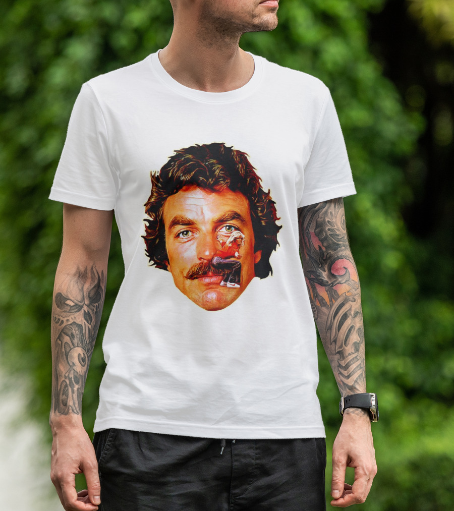 Tom Selleck Mustache Ride Head Portrait With Man T-Shirt
