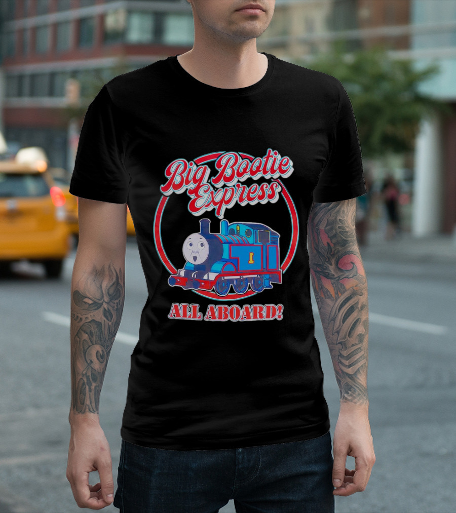 Big Bootie Express All Aboard Train Engine Character T-Shirt