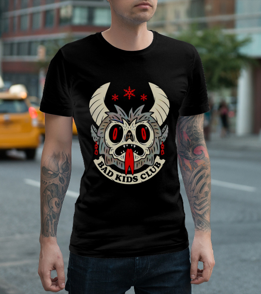 Krampus Bad Kids Club Demon Mask with Horns and Red Eyes T-Shirt
