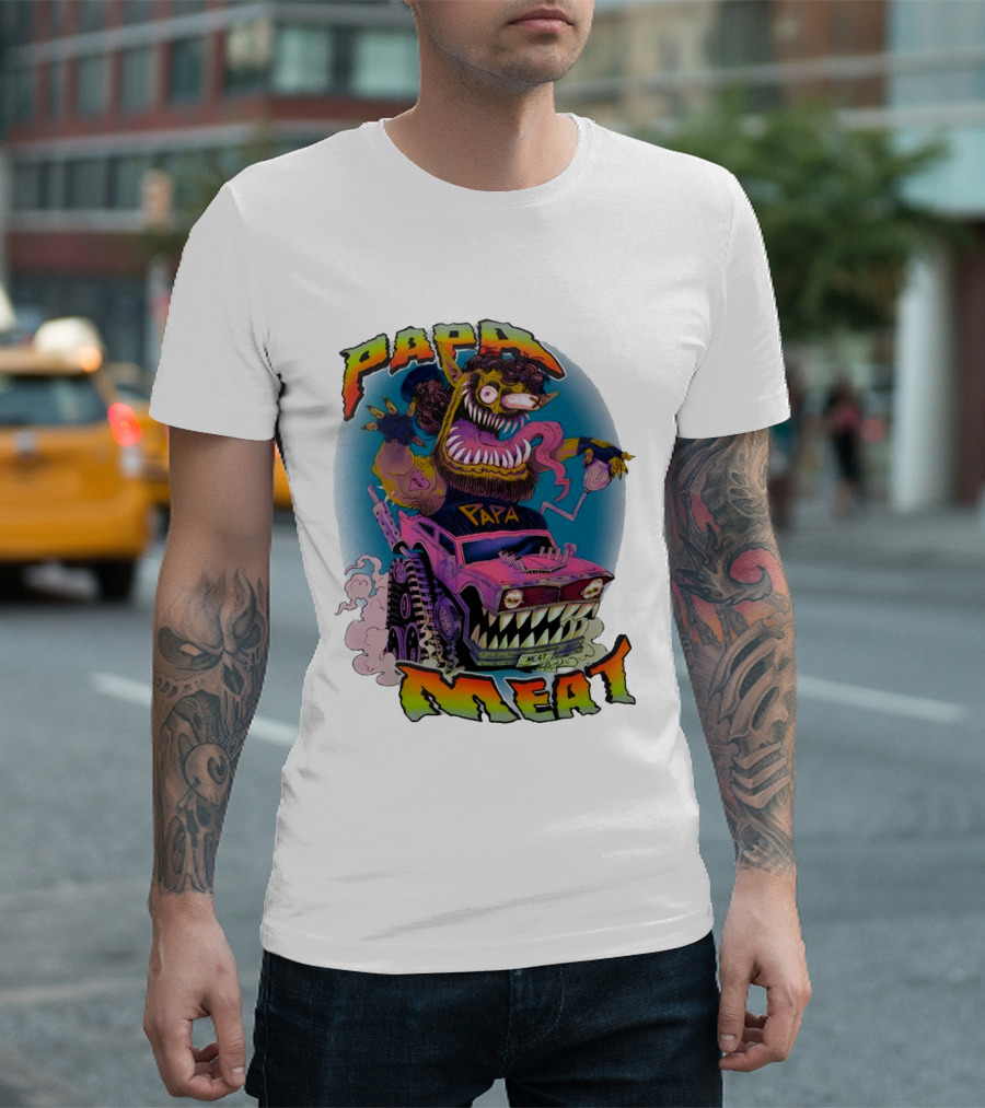 PAPA MEAT Monster Truck Cartoon Art Style Vintage Retro T-Shirt