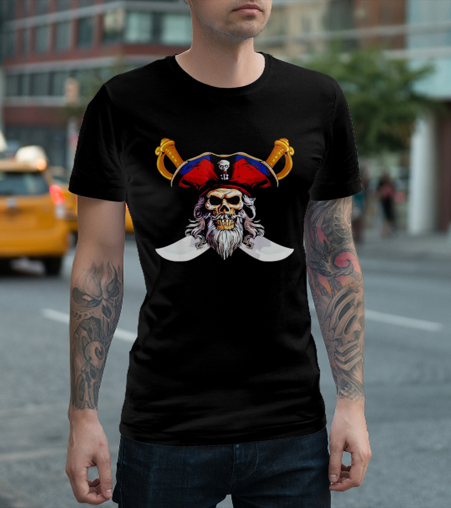 Pirate Skull with Red Hat and Crossed Swords T-Shirt