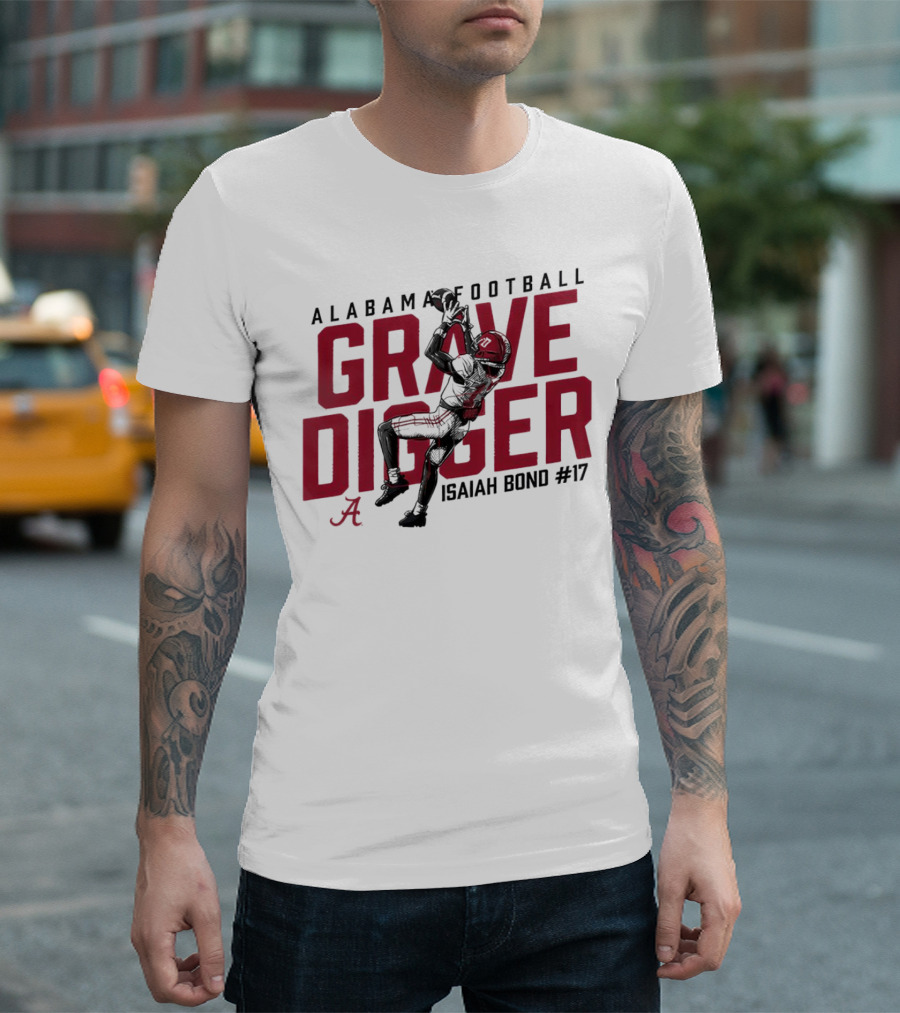 Alabama Football Isaiah Bond #17 Grave Digger Crimson Tide T-Shirt