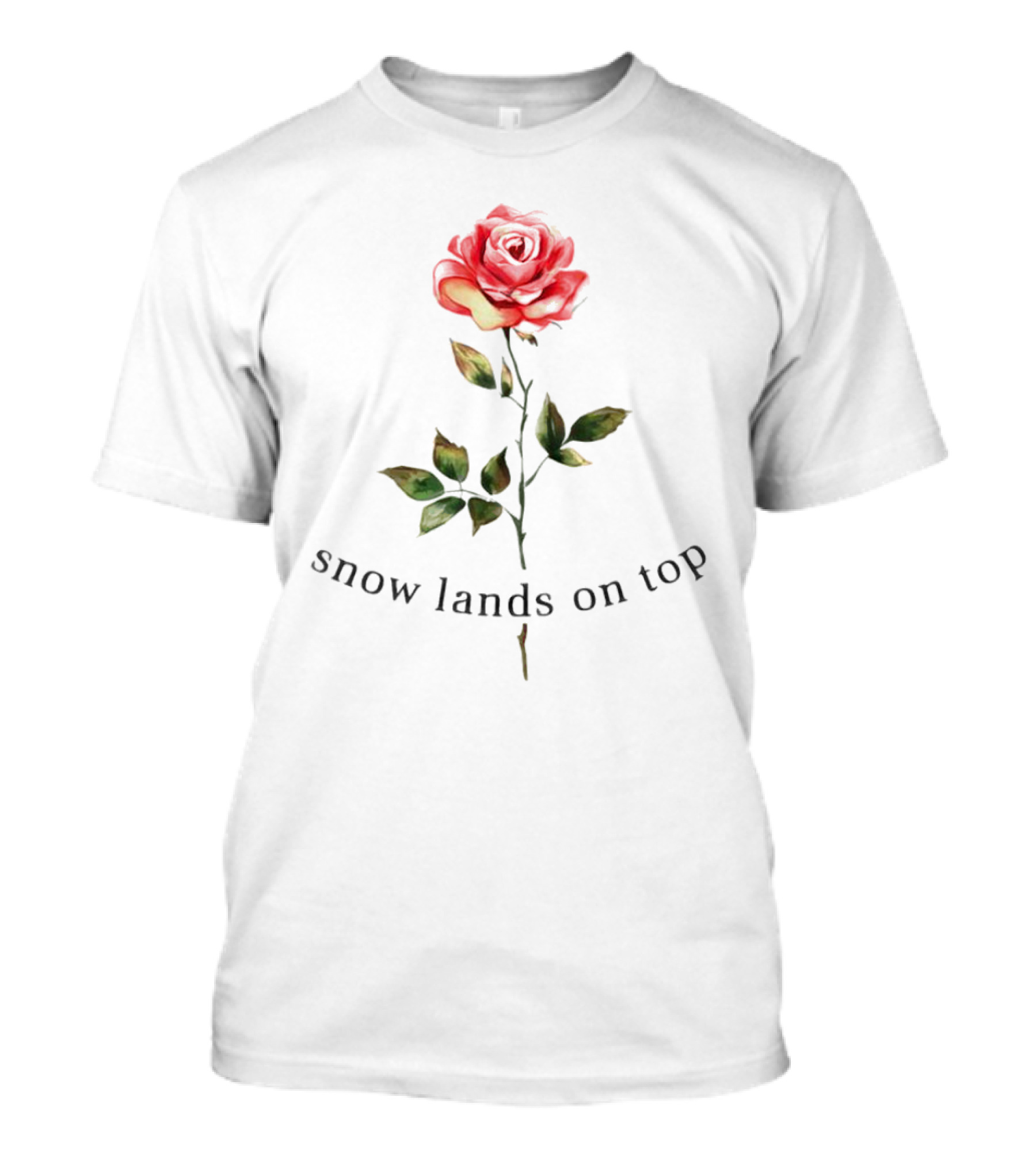 Snow Lands On Top Rose Vintage Botanical T-Shirt