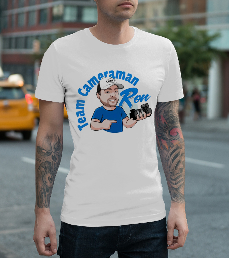 Team Cameraman Ron Cartoon Character Holding Camera T-Shirt
