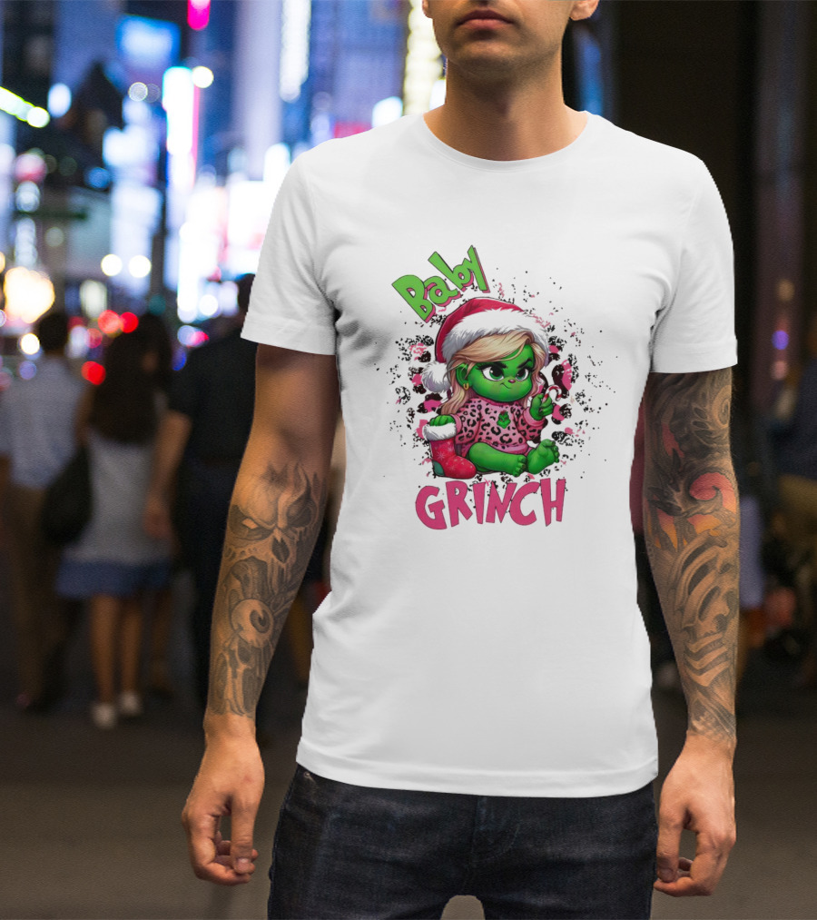 Baby Grinch Pink Leopard Christmas T-Shirt