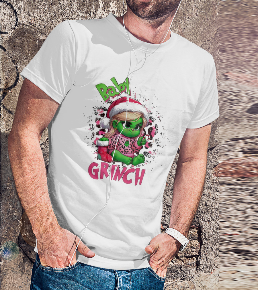 Baby Grinch Pink Leopard Christmas T-Shirt