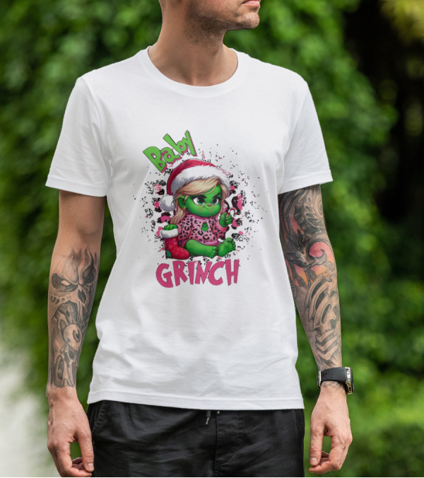 Baby Grinch Pink Leopard Christmas T-Shirt