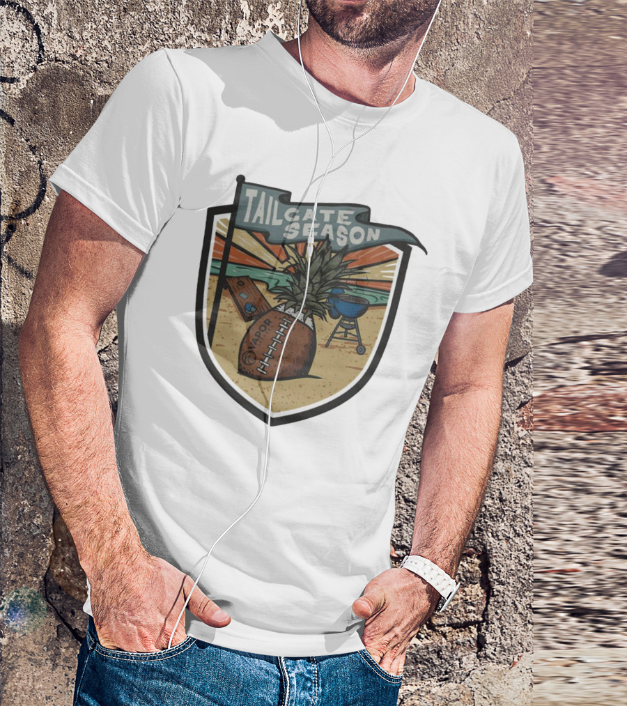 Tailgate Season Vapor Football Pineapple Grill Beach Scene T-Shirt