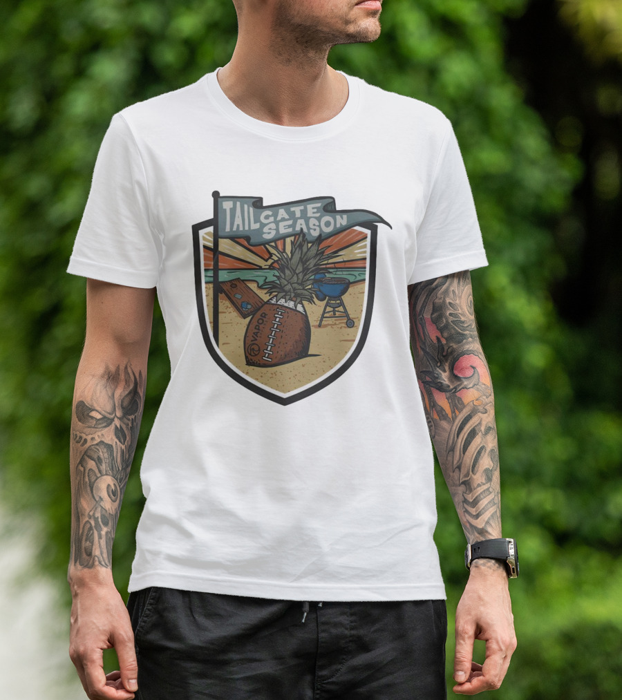 Tailgate Season Vapor Football Pineapple Grill Beach Scene T-Shirt