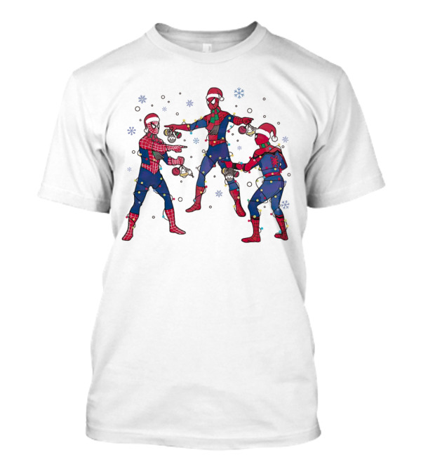 Funny Marvel Three Spiderman Meme Santa Christmas Lights Snowflakes T-Shirt