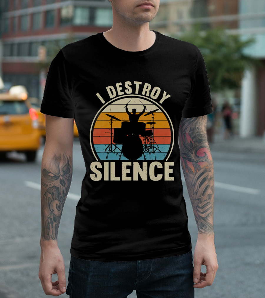 I Destroy Silence Drummer Vintage Sunset T-Shirt